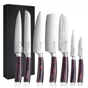 Conjunto de Facas de Cozinha PAUDIN 7 Peças Prata com Cabo Pakkawood e Aço