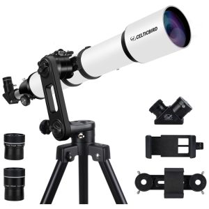 Telescópio para Adultos e Iniciantes Refrator de 90mm e 700mm com Ajuste de Alta Precisão Base Tripé Ultraestável Vertisteel AZCelticbird.