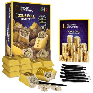 National Geographic Fool’s Gold Dig Kit Party Pack – 12 Gold Bar Dig Bricks com 2-3 Especimens de Pirita Kit Educacional STEM para Crianças Atividade de Festa em Grupo