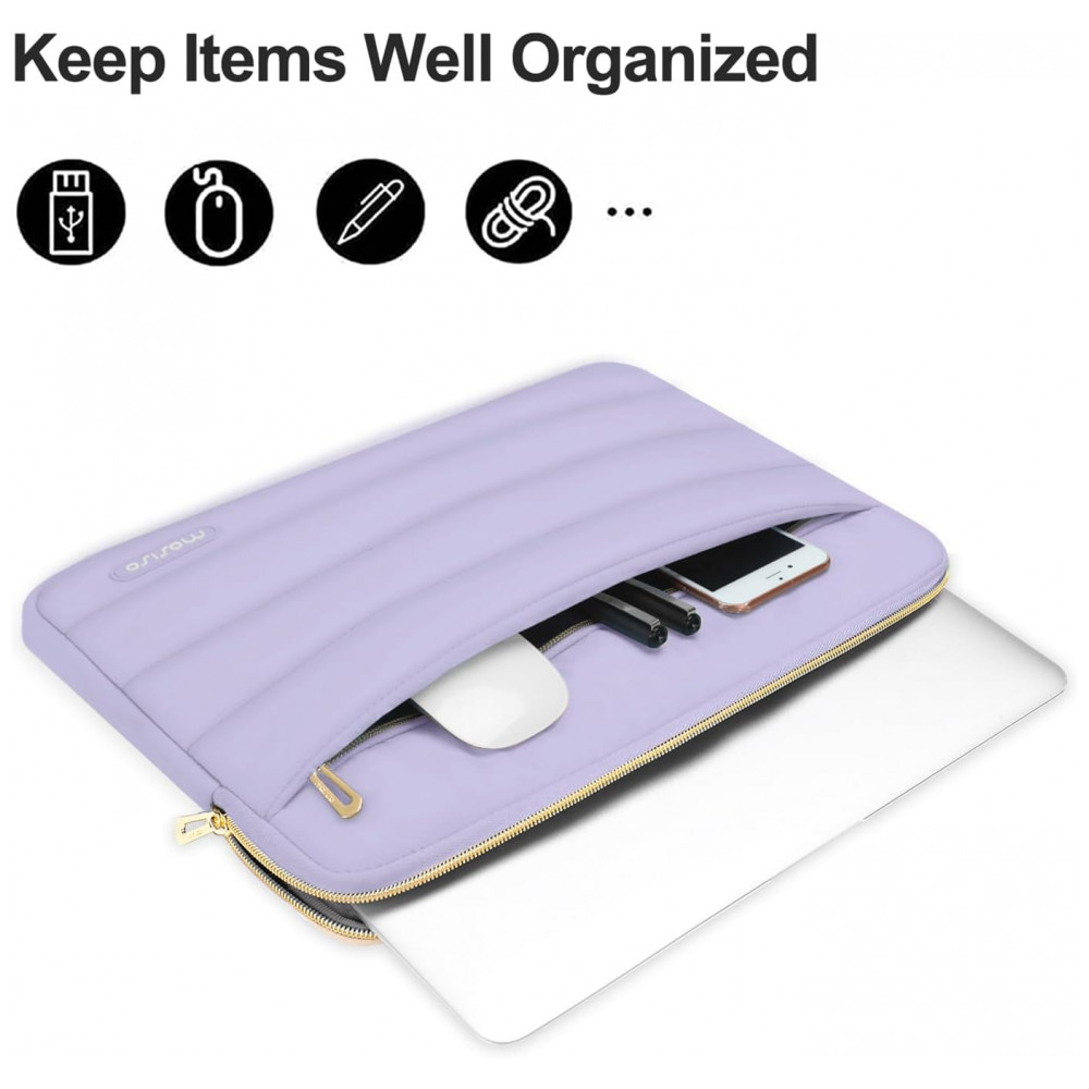 MOSISO 13.3" Laptop Sleeve para MacBook Air/Pro, HP, Dell, ASUS, Lenovo, Poliéster Acolchoado com Estojo Pequeno, Roxo - Imagem 4