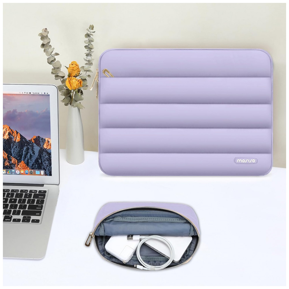 MOSISO 13.3" Laptop Sleeve para MacBook Air/Pro, HP, Dell, ASUS, Lenovo, Poliéster Acolchoado com Estojo Pequeno, Roxo - Imagem 5