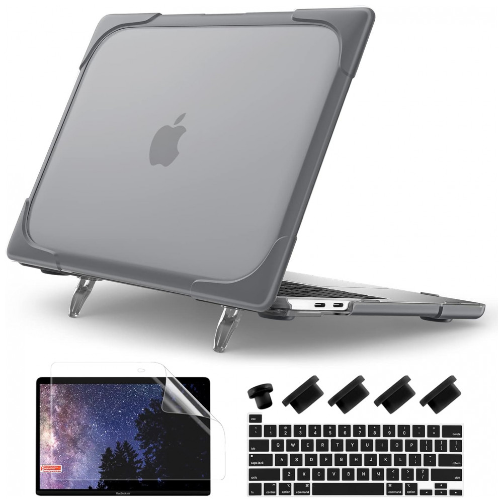 Capa Rígida Batianda para MacBook Pro 13" – Modelos A2289 A2251 A2338 M1/M2 com Suporte Dobrável Tampa de Teclado e Película de Tela – Cinza