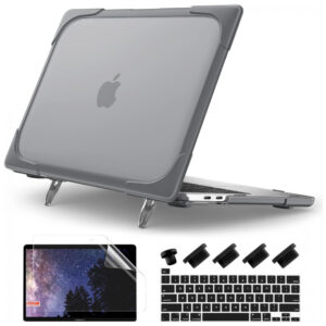 Capa Rígida Batianda para MacBook Pro 13" – Modelos A2289, A2251, A2338 M1/M2 com Suporte Dobrável, Tampa de Teclado e Película de Tela – Cinza