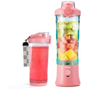 Liquidificador Portátil 600mL com Carregamento USB e à Prova Dágua 240W Nikice Rosa