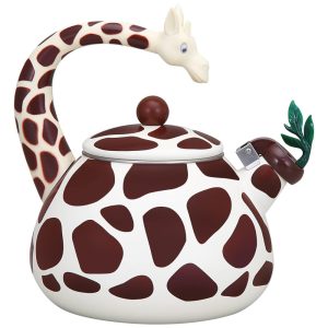 Chaleira de Chá 2.1 Litros em Esmalte com Apito UP Girafa Branca e Marrom