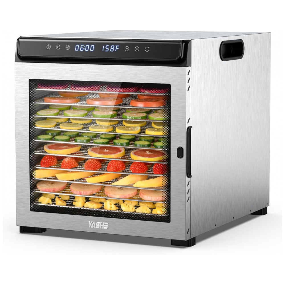 Desidratador de Alimentos e Jerky, Desidratador de Alimentos em Aço Inoxidável de 10 Bandejas, 1100W com Ventiladores Duais, YASHE - Imagem 9