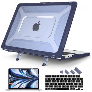 Capa Rígida Batianda Honeycomb MacBook Air 136" Azul Marinho – Modelos A2681 A3113 A3240 com Suporte Dobrável e Proteção Completa