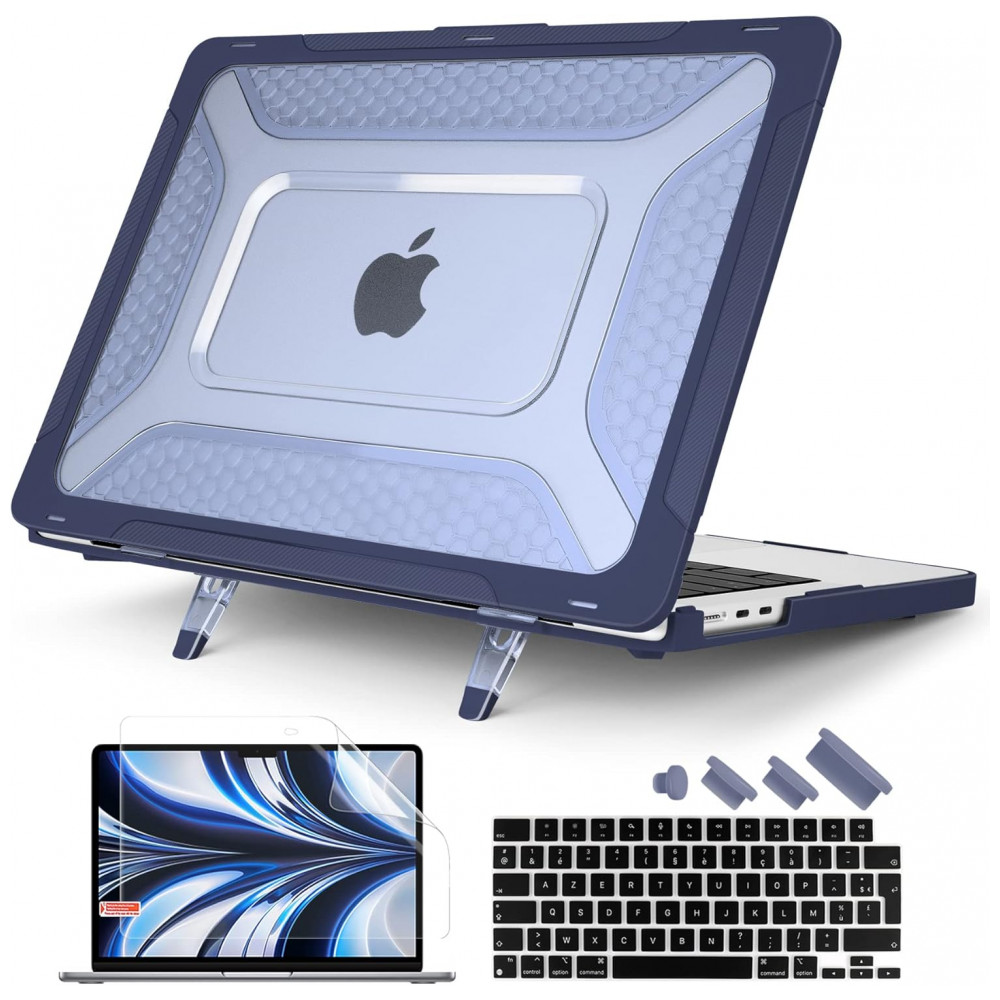 Capa Rígida Batianda Honeycomb MacBook Air 136" Azul Marinho – Modelos A2681 A3113 A3240 com Suporte Dobrável e Proteção Completa