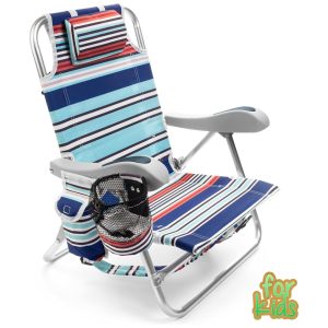 Cadeira de Praia Infantil com 4 Posições Alça de Transporte e Bolsa de Armazenamento Homevative Azul