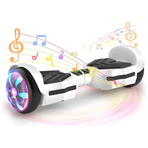 Hoverboard SIMATE Branco 6,5" com Luzes LED, Bluetooth e Certificação UL2272 – Até 13,7 km/h, Autonomia de 12,8 km