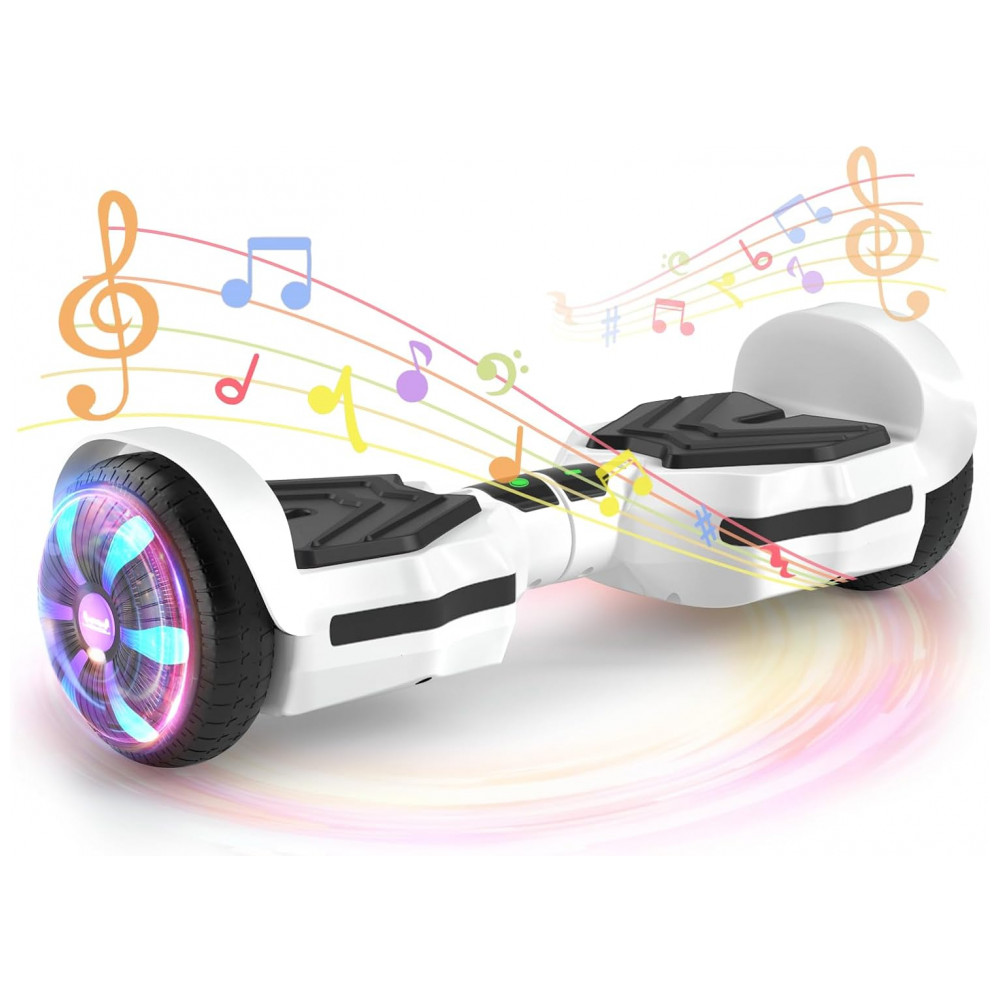 Hoverboard SIMATE Branco 6,5" com Luzes LED, Bluetooth e Certificação UL2272 – Até 13,7 km/h, Autonomia de 12,8 km