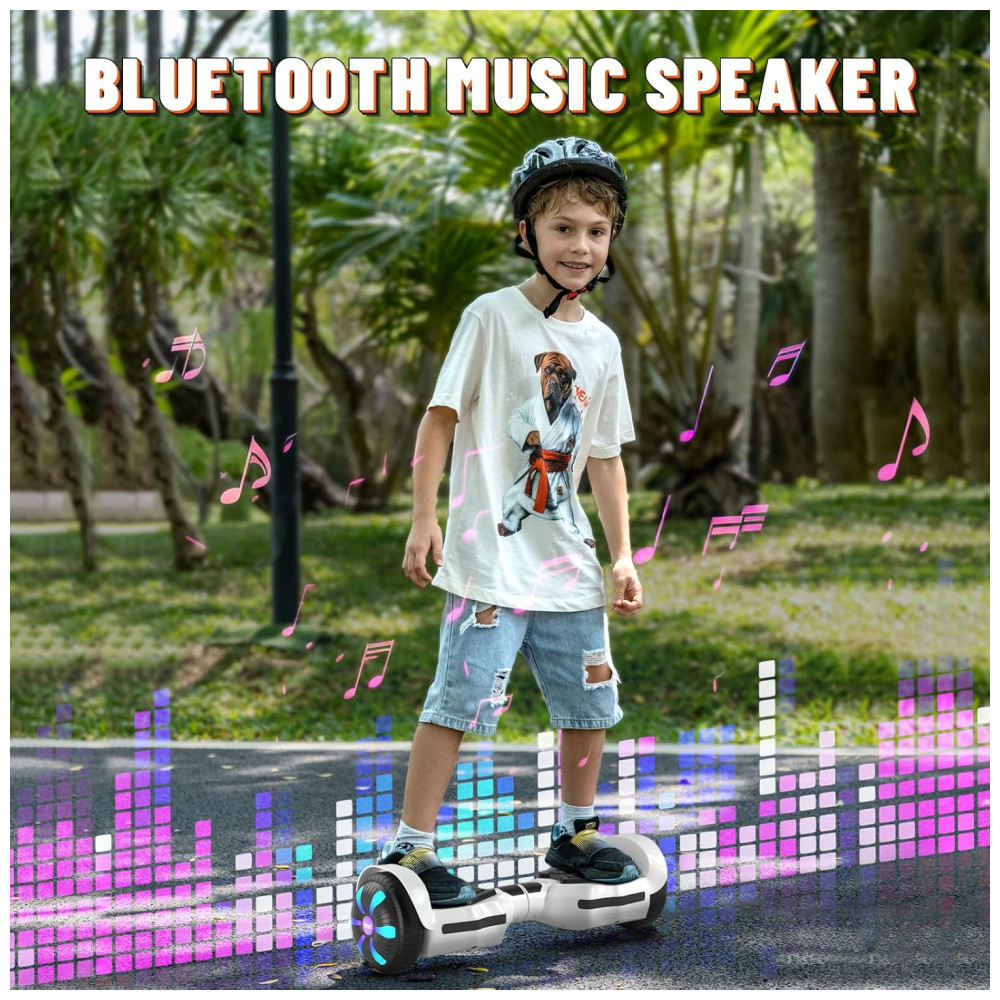 Hoverboard SIMATE Branco 6,5" com Luzes LED, Bluetooth e Certificação UL2272 – Até 13,7 km/h, Autonomia de 12,8 km - Imagem 2
