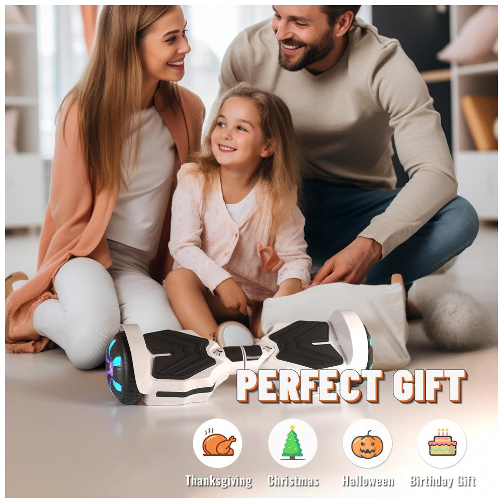 Hoverboard SIMATE Branco 6,5" com Luzes LED, Bluetooth e Certificação UL2272 – Até 13,7 km/h, Autonomia de 12,8 km - Imagem 6