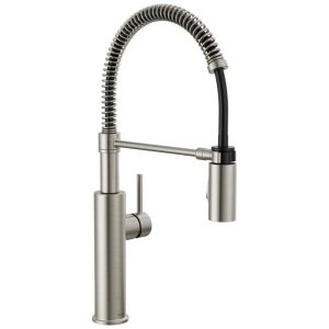Torneira Cozinha Comercial com Pulverizador Pull Down de Ancoragem Magnética Acabamento SpotShield Inoxidável Delta Antoni 18803-SP-DST
