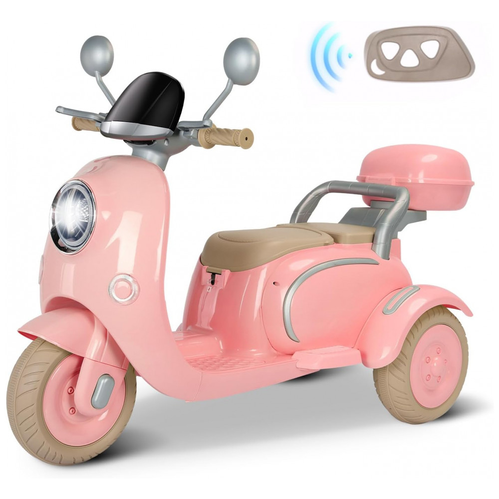 Moto Elétrica Infantil Letsgoride 12V Rosa Claro 2 Lugares 3 Rodas com Controle Remoto Baú Bluetooth LED e Buzina 2x50W - Imagem 8