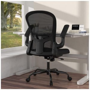 Cadeira de Escritório Ergonômica em Malha Respirável com Apoio de Braços Dobráveis Silybon Preta