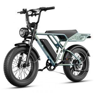 Bicicleta elétrica Jasion RetroVolt Pro verde pneus 20x4 motor 750W pico 3000W bateria 52V 20Ah (1040Wh) freios hidráulicos suspensão dupla cesta frontal 110V