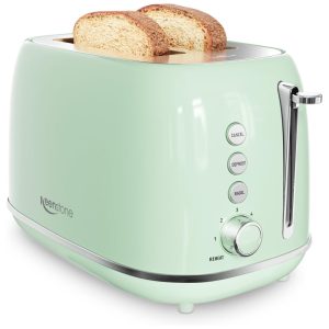 Torradeira Retro Keenstone 2 Fatias Inox Verde Fendas Largas 6 Níveis de Tostagem 800 W 110 V