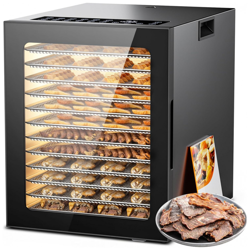 Desidratador de Alimentos PSIIDAN, 12 Bandejas em Aço Inoxidável, 850W, Temporizador Digital de 48 Horas e Temperatura Ajustável, Desidratador