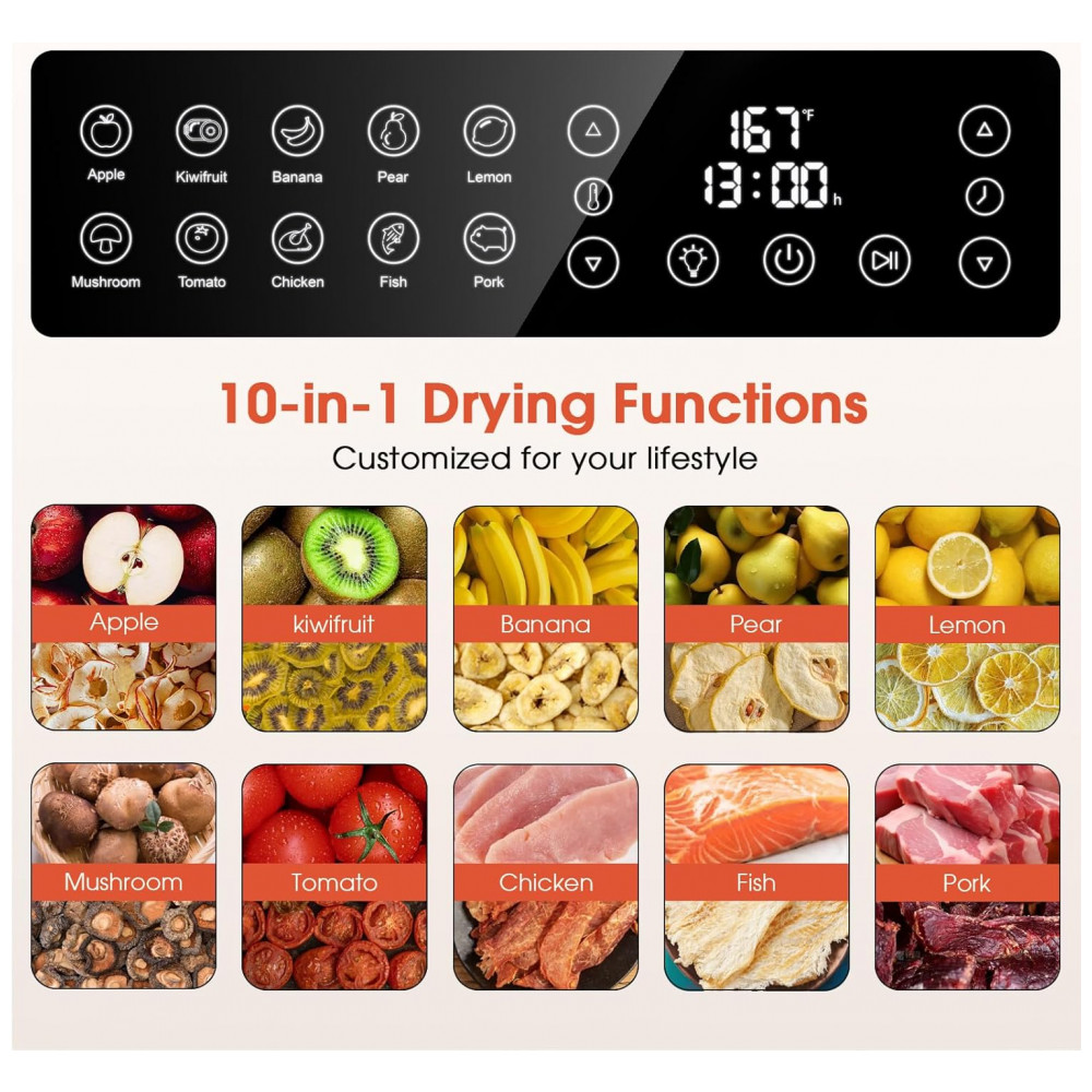Desidratador de Alimentos PSIIDAN, 12 Bandejas em Aço Inoxidável, 850W, Temporizador Digital de 48 Horas e Temperatura Ajustável, Desidratador - Imagem 2