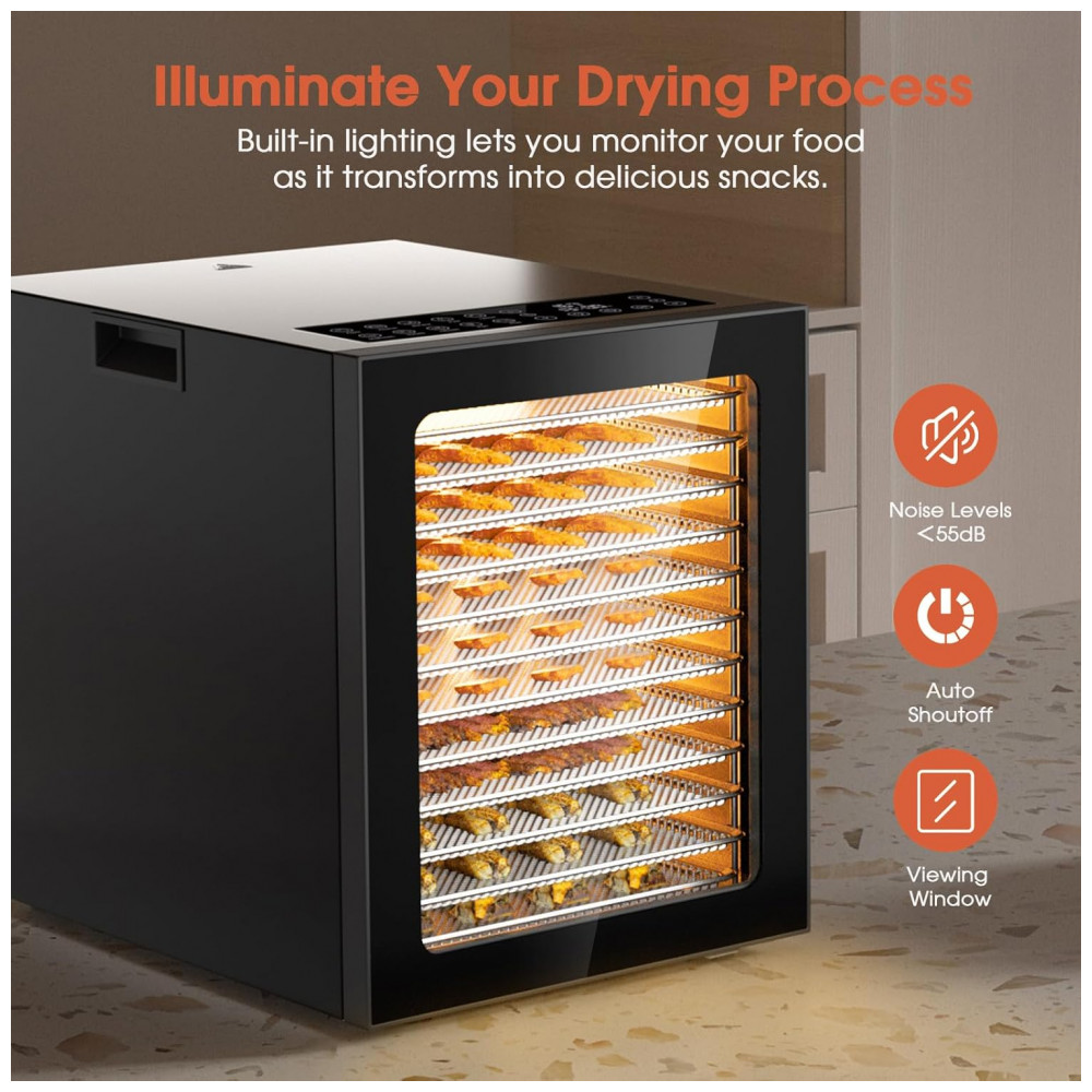 Desidratador de Alimentos PSIIDAN, 12 Bandejas em Aço Inoxidável, 850W, Temporizador Digital de 48 Horas e Temperatura Ajustável, Desidratador - Imagem 4