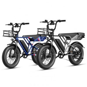 Bicicleta elétrica Jasion RetroVolt cinza-azul pneus 20x4 motor 750W pico 2000W bateria 48V 13Ah 7 marchas suspensão dupla até 48km/h 110V