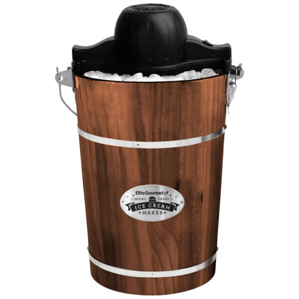 Máquina de Sorvete Elétrica Vintage Elite Gourmet EIM949 Old Fashioned de 5,67 Litros com Balde de Madeira de Nogueira, Funciona com Gelo e Sal Grosso