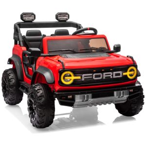 Carro Elétrico Infantil 12V Ford Bronco 1 Assento com Controle Remoto Suspensão nas 4 Rodas Música via Bluetooth First Ride On Vermelho