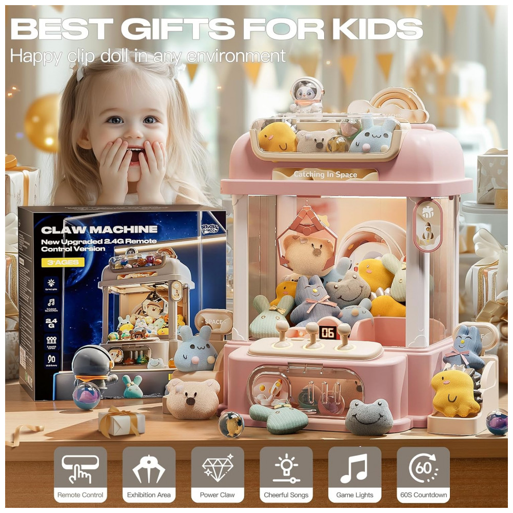 Máquina de Garra Mini Arcade LFACHTER Rosa com Controle Remoto, Luzes e Som - Imagem 2