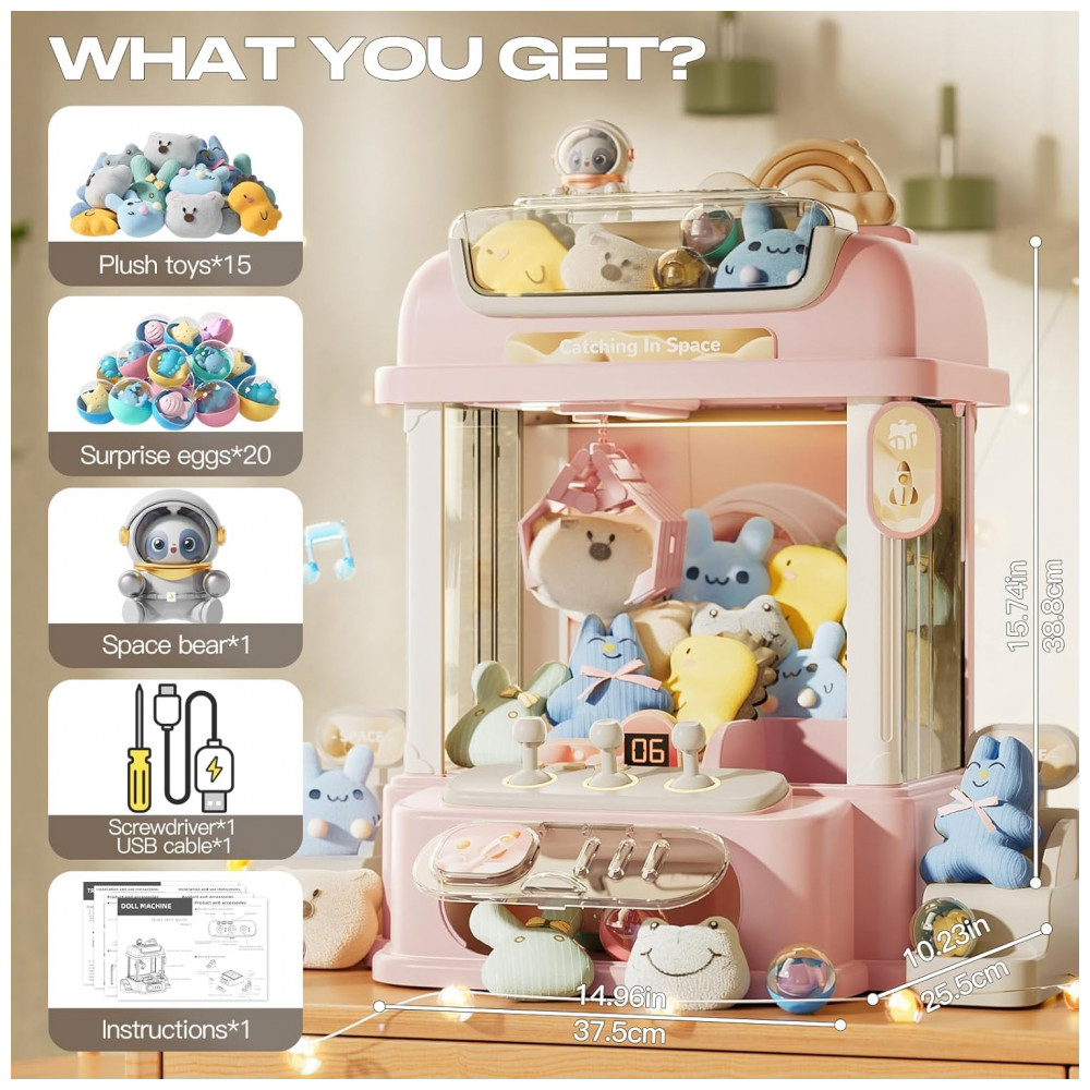 Máquina de Garra Mini Arcade LFACHTER Rosa com Controle Remoto, Luzes e Som - Imagem 4