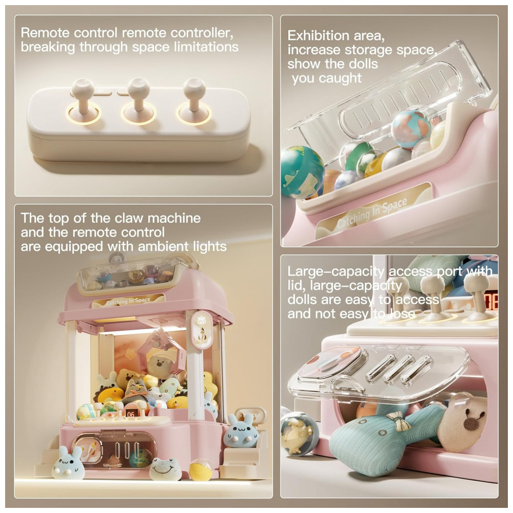 Máquina de Garra Mini Arcade LFACHTER Rosa com Controle Remoto, Luzes e Som - Imagem 6