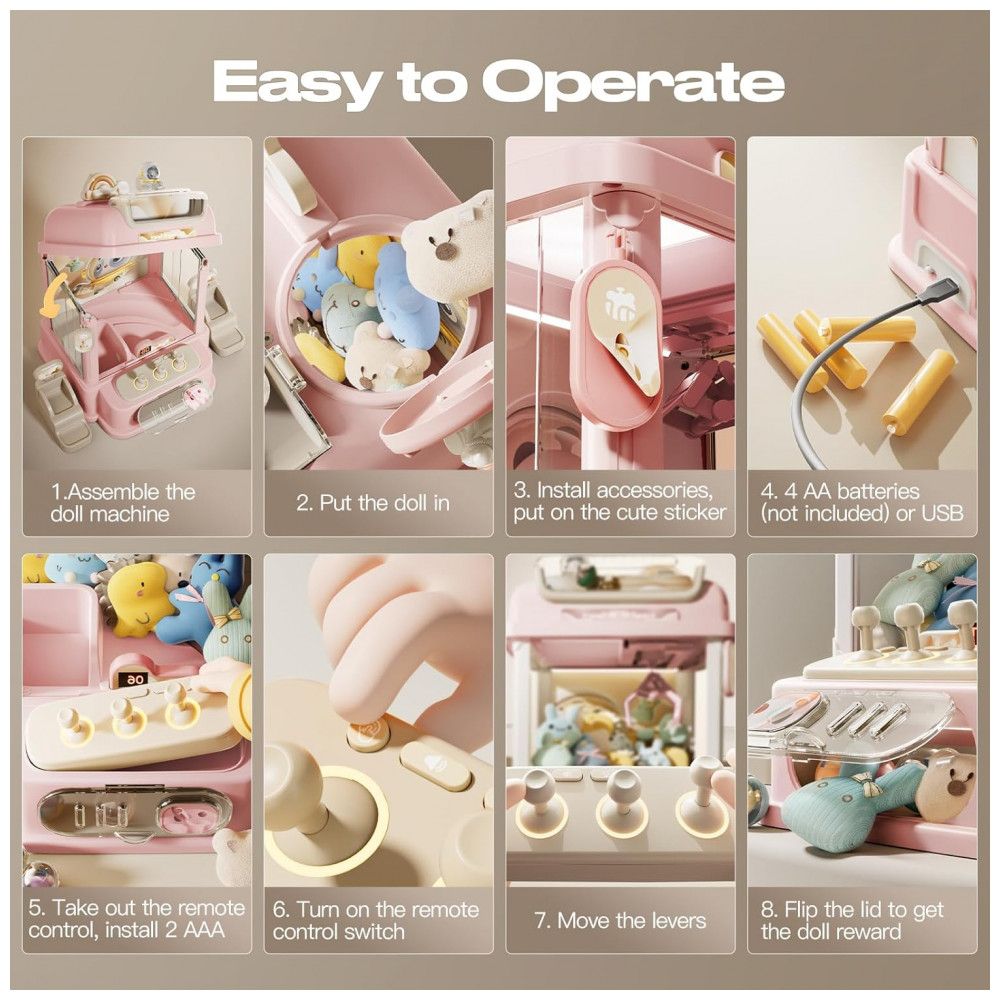 Máquina de Garra Mini Arcade LFACHTER Rosa com Controle Remoto, Luzes e Som - Imagem 7