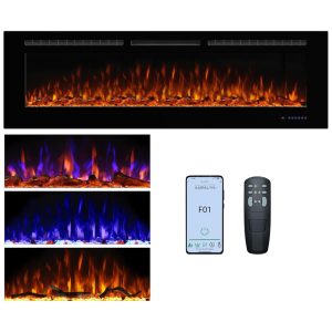Lareira Elétrica de Embutir A54x182L cm com Temporizador Chama Multicolorida Controle Remoto e Wifi 110V 1500W Dreamflame Preta