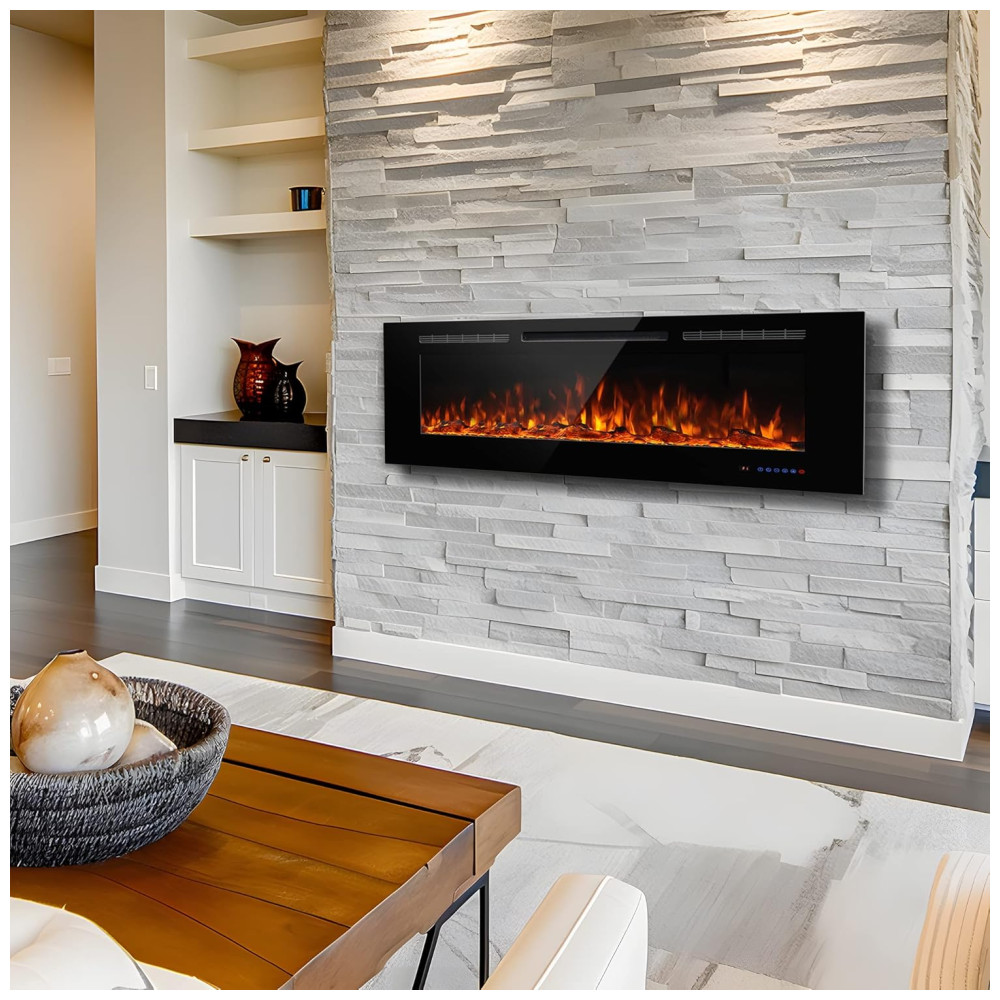 Lareira Elétrica de Embutir A54x182L cm com Temporizador Chama Multicolorida Controle Remoto e Wifi 110V 1500W Dreamflame Preta - Imagem 2