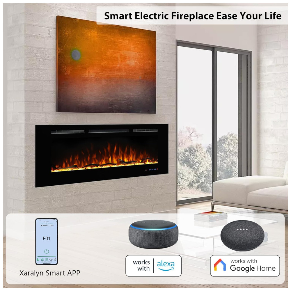 Lareira Elétrica de Embutir A54x182L cm com Temporizador Chama Multicolorida Controle Remoto e Wifi 110V 1500W Dreamflame Preta - Imagem 3