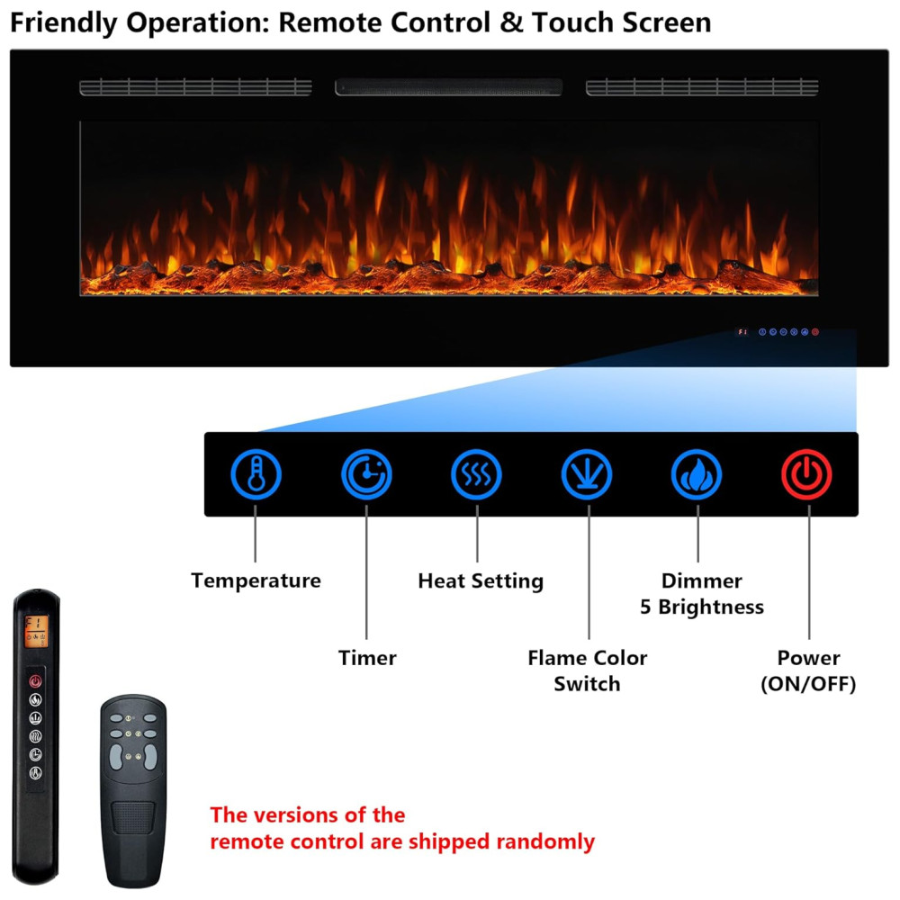 Lareira Elétrica de Embutir A54x182L cm com Temporizador Chama Multicolorida Controle Remoto e Wifi 110V 1500W Dreamflame Preta - Imagem 5