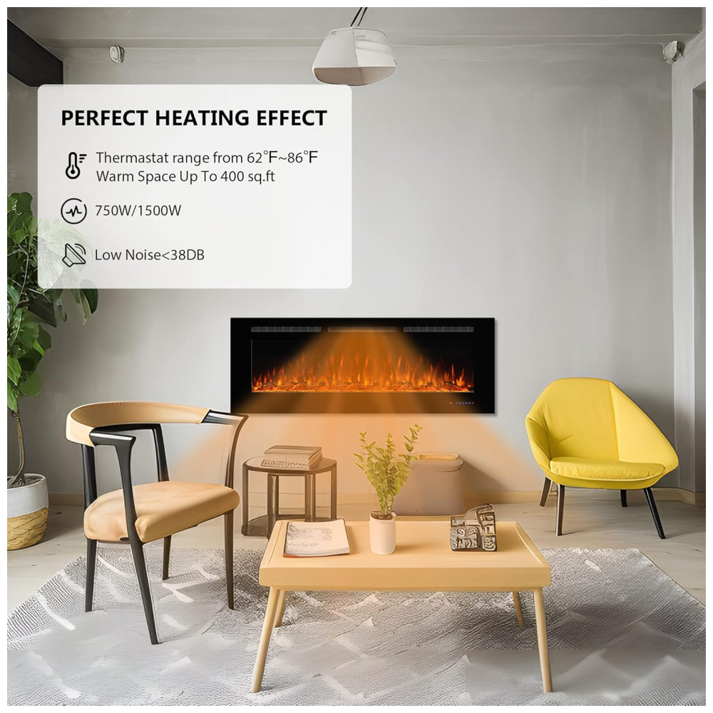 Lareira Elétrica de Embutir A54x182L cm com Temporizador Chama Multicolorida Controle Remoto e Wifi 110V 1500W Dreamflame Preta - Imagem 7