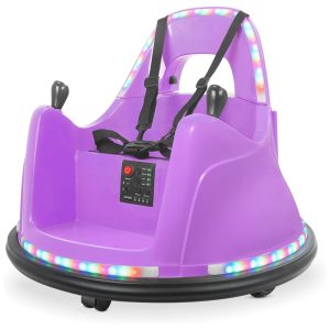 Carro Elétrico Infantil Bate Bate com 2 Velocidades Controle Remoto e APP Luzes LED Bluetooth Giro de 360 ° e Adesivo 12V Kidzone Roxo