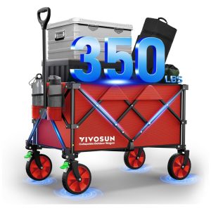 Carrinho Dobrável para Camping e Jardim com Alça Ajustável Capacidade 80kg VIVOSUN Vermelho
