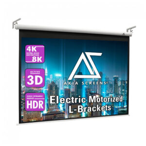 Tela de projeção motorizada 211x158cm Akia Screens branca MaxWhite 2 4:3 elétrica controle remoto teto/parede 110V