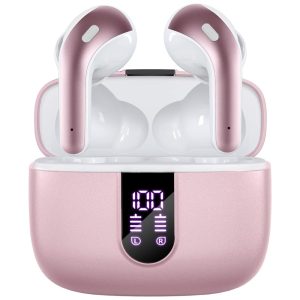 Fones de Ouvido Bluetooth com Estojo de Carregamento e Intra Auriculares IPX5 à Prova Dágua TAGRY Rosa