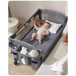 Berço Cercado Portátil 4 em 1 com Trocador AirClub Cinza Escuro