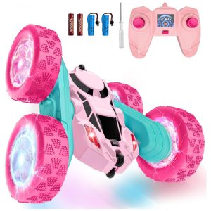 Carrinho de controle remoto STEM Hamdol Pink Blossom dupla face com luzes LED e giros 360°