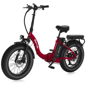 Bicicleta Elétrica Dobrável Narrak S129 Vermelho Motor Traseiro 750W (Pico 1100W) Bateria 48V 13Ah (624Wh) Pneus Largos 20"x4" Freios a Disco Duplos Suspensão Dianteira e Transmissão SHIMANO 7 Velocidades e velocidade máxima de 45km/h Vermelho Step-
