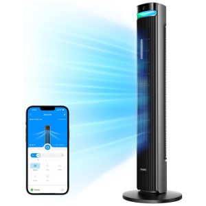 Ventilador de Torre Estilo Moderno com Temporizador de 24H Silencioso 5 Modos 12 Velocidades e Controle por APP ou Voz 110V 48W Goveelife Cinza