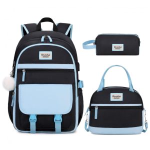 Mochila Bevalsa 3 em 1 azul e preta com lancheira e estojo para notebook até 156"