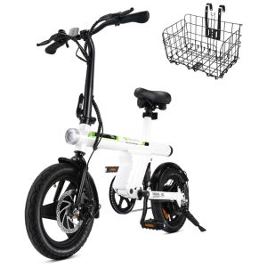 Bicicleta Elétrica isinwheel para Adultos com Cesto Motor de 500W Ebike Dobrável a 20 km/h Bicicletas Elétricas para Adultos de 14"16" com Subida I