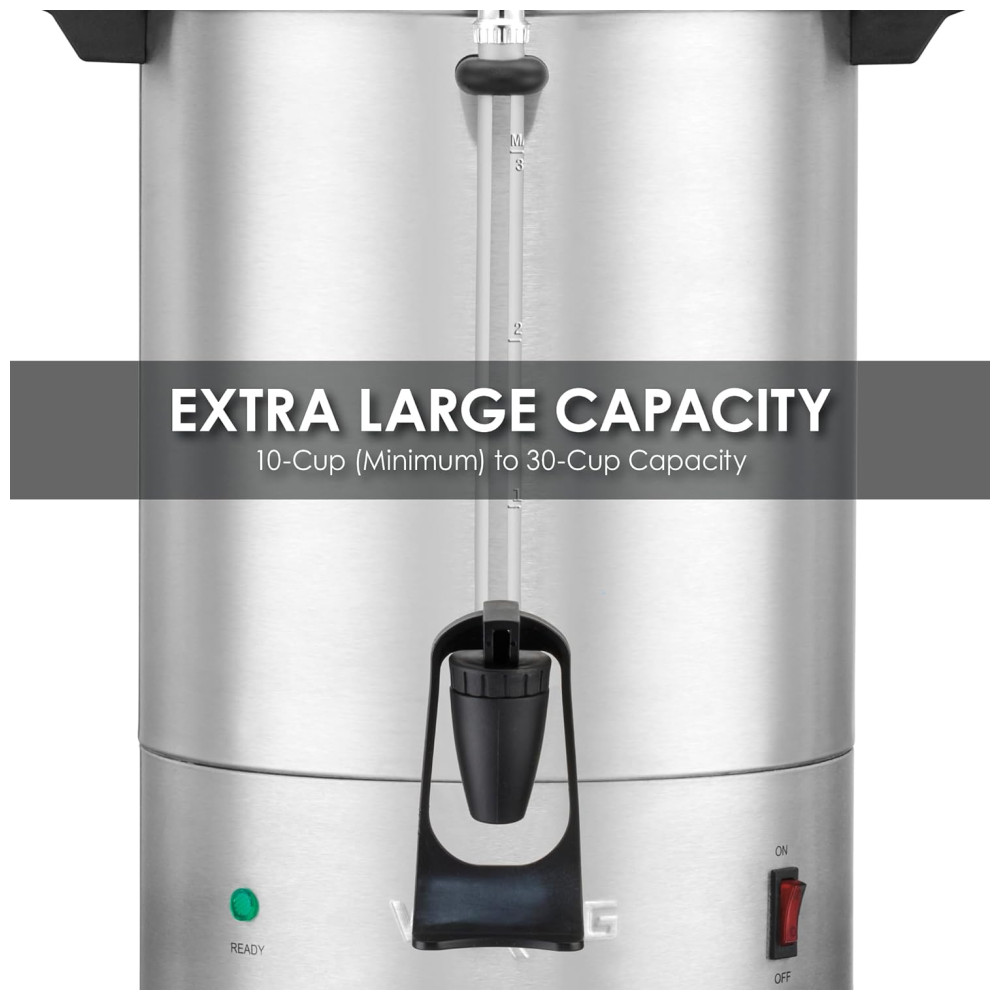 Urna de Café Comercial em Aço Inoxidável 44L com Medidor de Quantidade Luz Indicadora e Plugue de 5 a 15 fases 110V 1440W Waring WCU30 Prata - Imagem 4