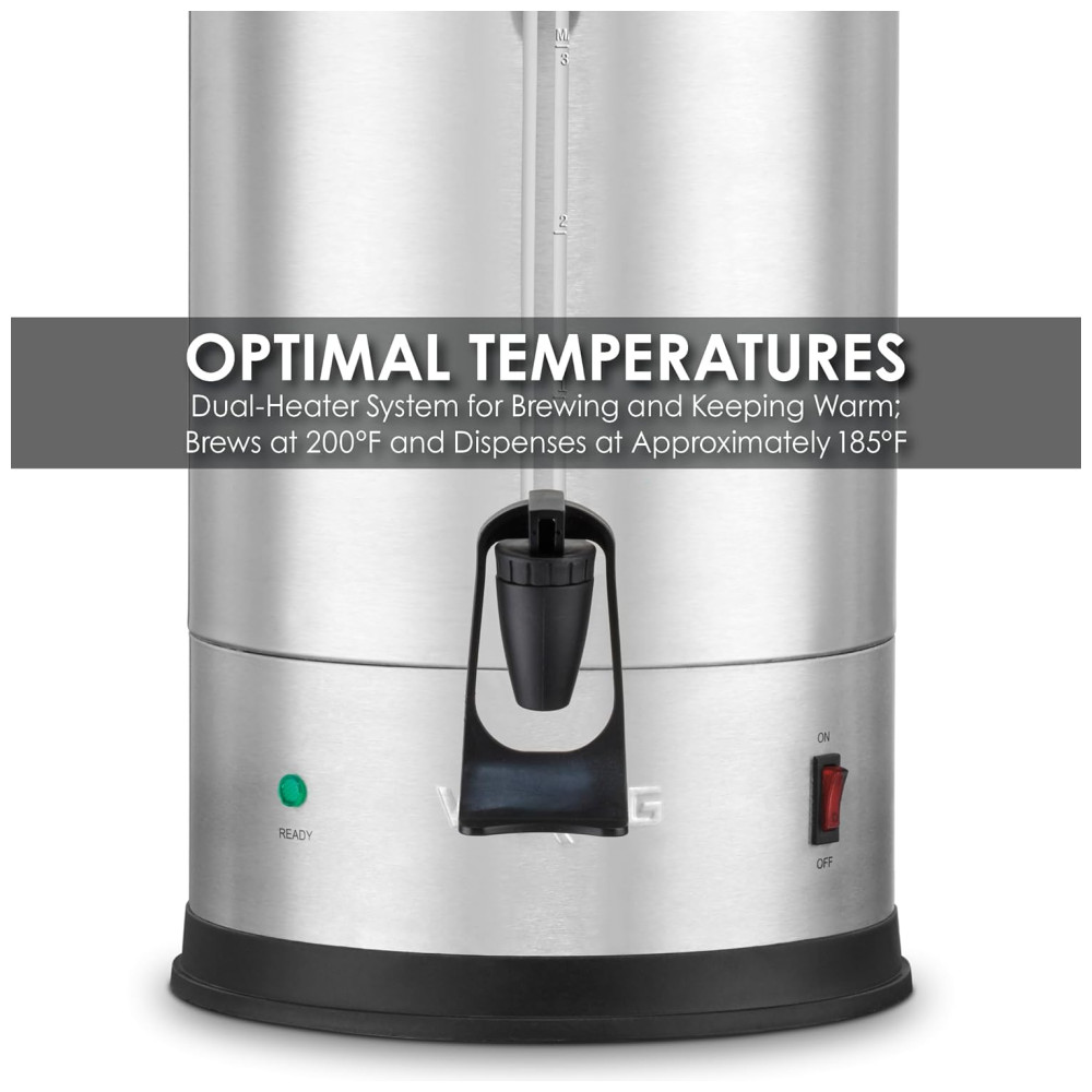 Urna de Café Comercial em Aço Inoxidável 44L com Medidor de Quantidade Luz Indicadora e Plugue de 5 a 15 fases 110V 1440W Waring WCU30 Prata - Imagem 6