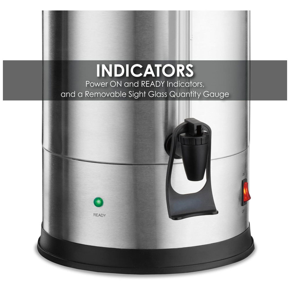 Urna de Café Comercial em Aço Inoxidável 44L com Medidor de Quantidade Luz Indicadora e Plugue de 5 a 15 fases 110V 1440W Waring WCU30 Prata - Imagem 7